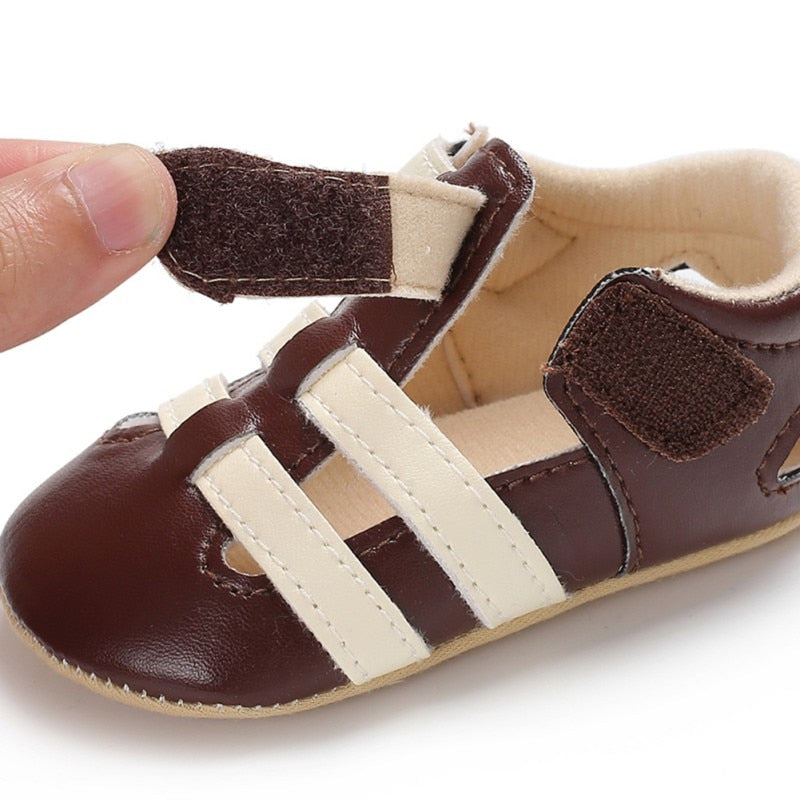 Summer Children's Shoes Kids PU Boys Toddler Baby Solid Breathable Buckle Hook Loop First Walker Walking Shoes