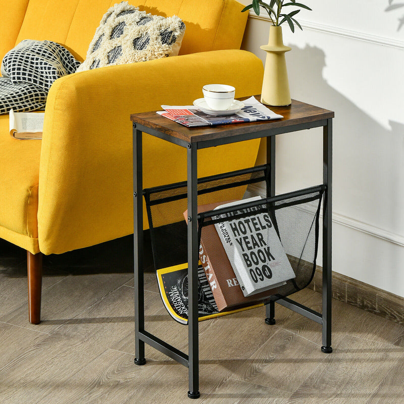 Narrow End Table Magazine Holder Sling Industrial Accent Console Table HW67034