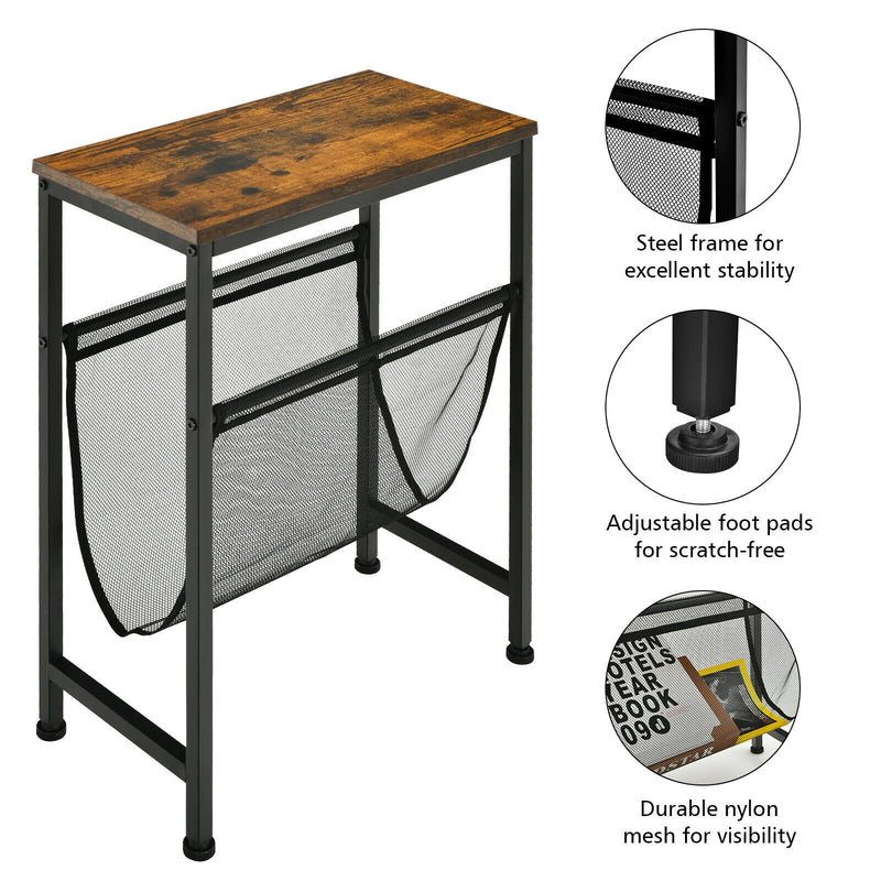 Narrow End Table Magazine Holder Sling Industrial Accent Console Table HW67034