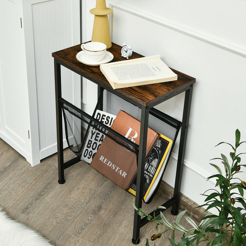 Narrow End Table Magazine Holder Sling Industrial Accent Console Table HW67034