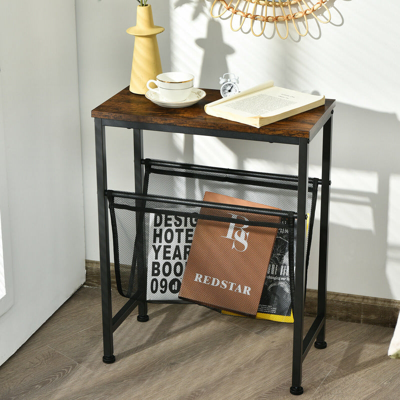 Narrow End Table Magazine Holder Sling Industrial Accent Console Table HW67034