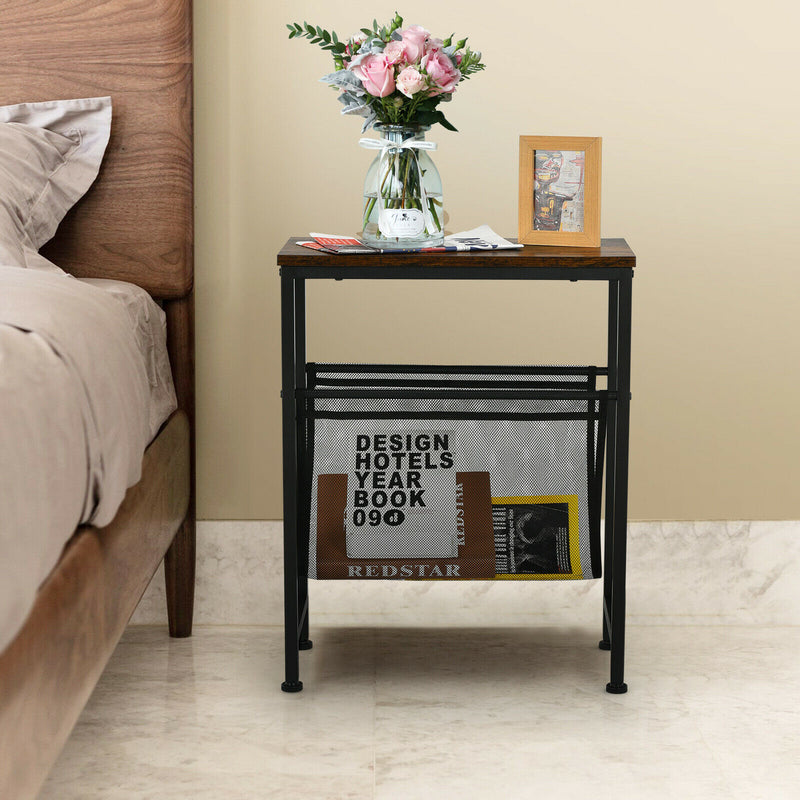 Narrow End Table Magazine Holder Sling Industrial Accent Console Table HW67034