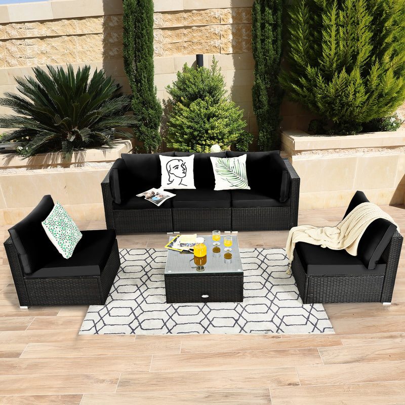 6PCS Patio Rattan Furniture Set Cushioned Sofa Coffee Table Garden HW67937
