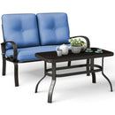 2PC Patio LoveSeat Coffee Table Furniture Set Bench W/ Cushions Blue HW51784TU