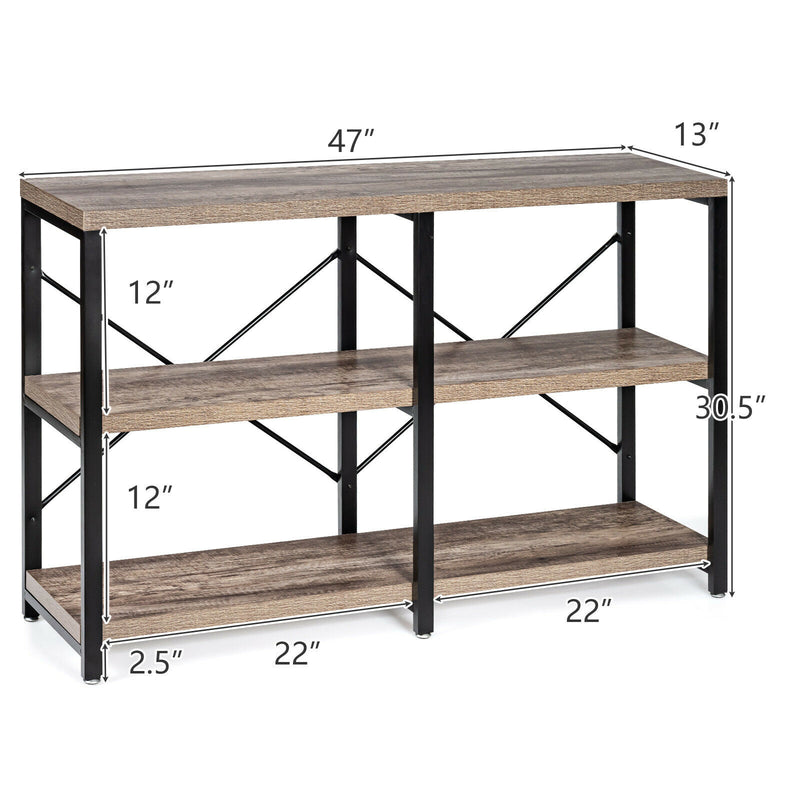 47" Console Table 3 Tier Industrial Sofa Table Metal Frame Rustic HW67065