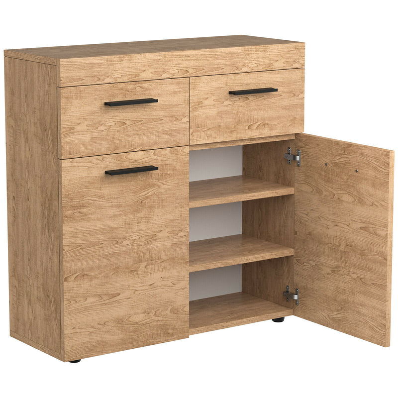 Free Standing Storage Cabinet Floor Cabinet w/ 2 Drawers Doors & Shelves HW67597+