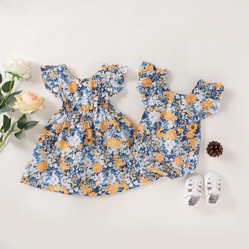 Baby Girls Dress Summer New Girl Floral Dress Baby Sister-Set Cotton Floral Princess Dress Sundresses New Arrival