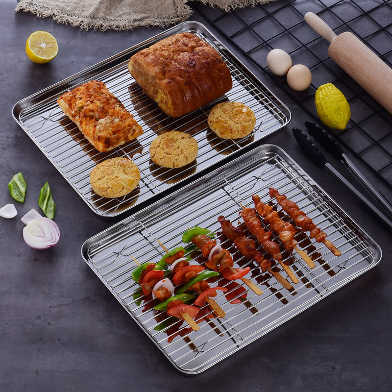 Baking Tray with Rack (2Pans+2Racks) Stainless Steel Non Toxic Baking Pan