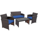 4PCS Patio Rattan Furniture Set Cushioned Chair Sofa Table HW67934