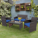 4PCS Patio Rattan Furniture Set Cushioned Chair Sofa Table HW67934