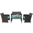 4PCS Patio Rattan Furniture Set Cushioned Chair Sofa Table HW67934
