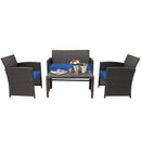 4PCS Patio Rattan Furniture Set Cushioned Chair Sofa Table HW67934
