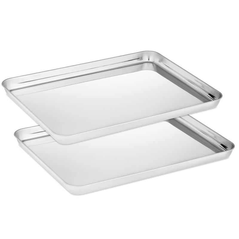 2-pieces Stainless Steel Baking Tray Pans Non-Stick Sheet,Non Toxic Mirror Finish