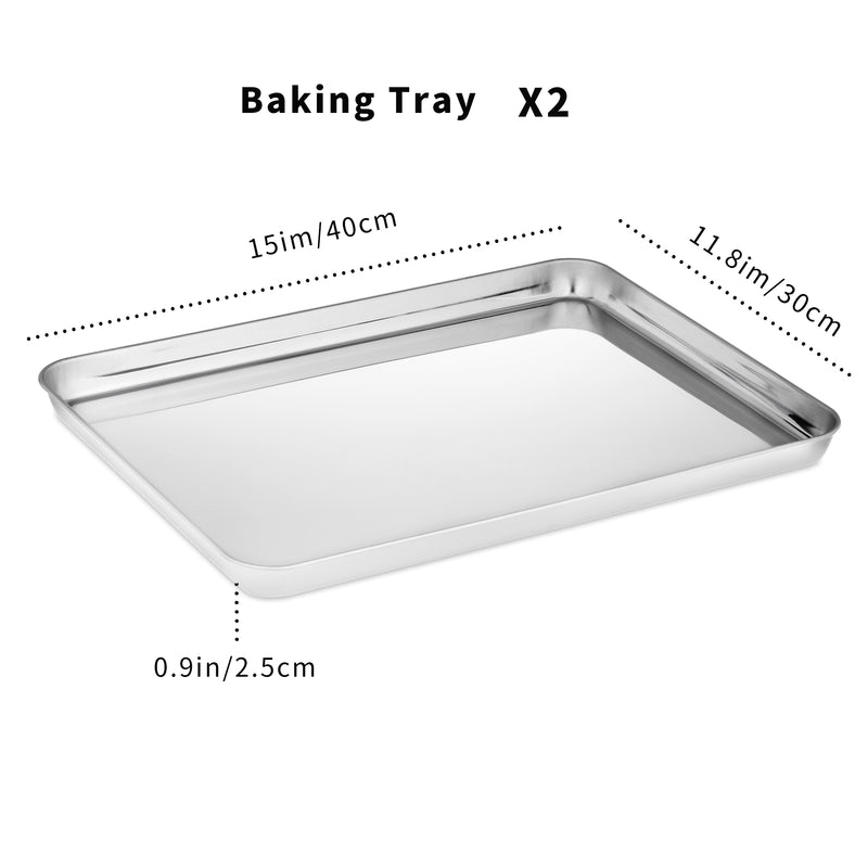 2-pieces Stainless Steel Baking Tray Pans Non-Stick Sheet,Non Toxic Mirror Finish