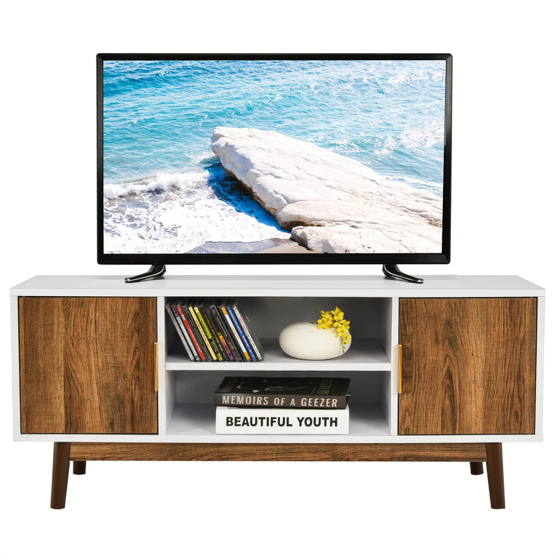 TV Stand Entertainment Media Console w/2 Storage Cabinets & Open Shelves