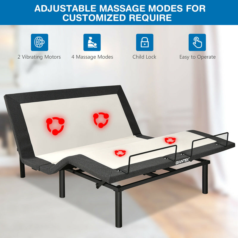 Queen Size Adjustable Bed Base Electric Bed Frame w/ Massage Modes HW67766