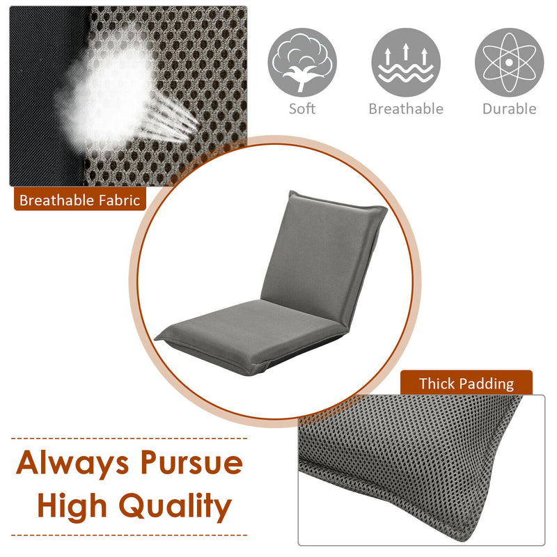 Adjustable 6-Position Floor Chair Padded Folding Lazy Sofa Chair Grey HW65605GR