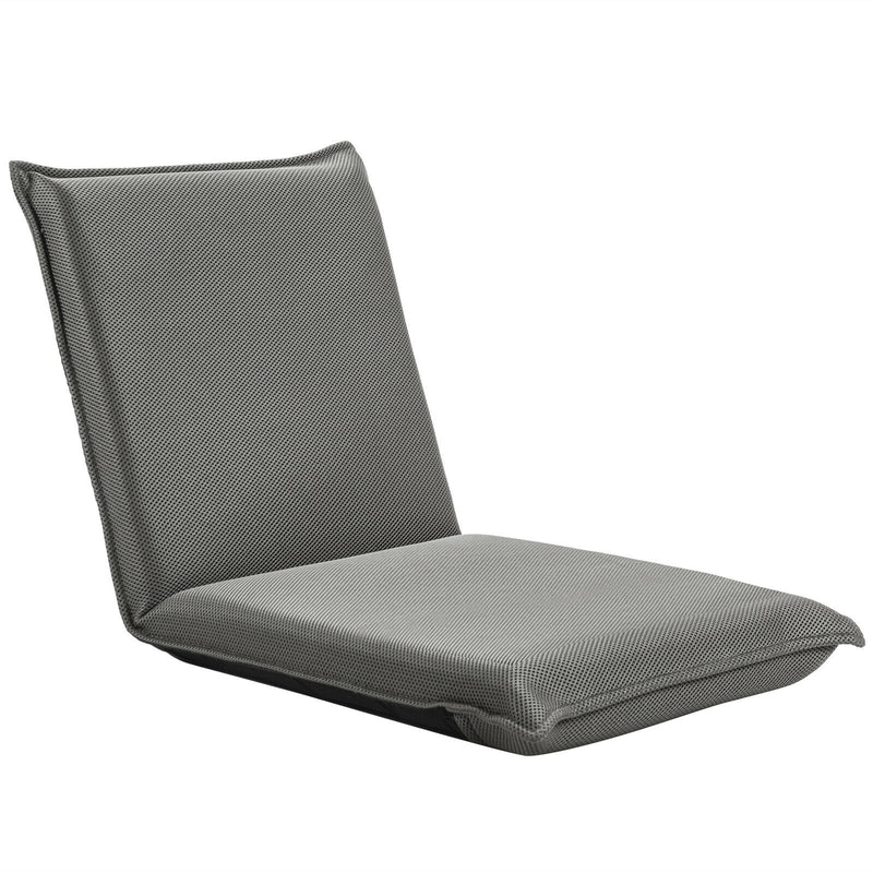 Adjustable 6-Position Floor Chair Padded Folding Lazy Sofa Chair Grey HW65605GR