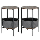 Set of 2 Industrial Round End Side Table Sofa Coffee Table w/ Storage Basket & Metal Frame