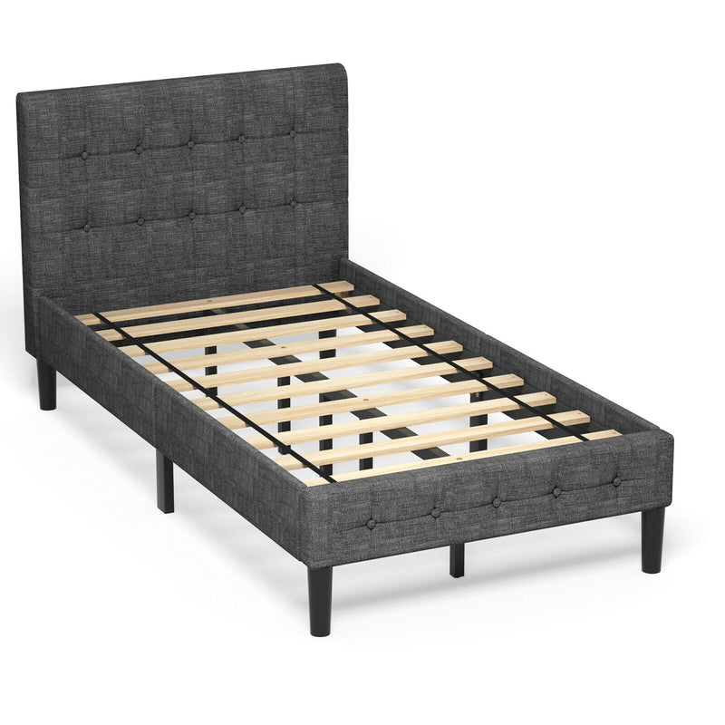 Twin Upholstered Bed Frame Button Tufted Headboard Mattress Foundation HU10017