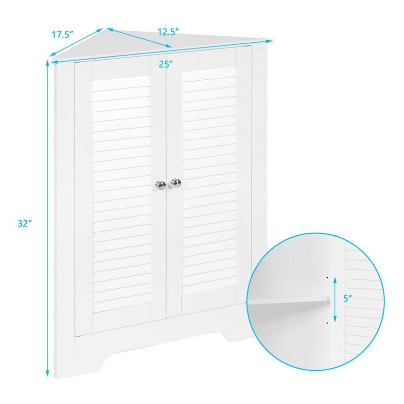 Corner Storage Cabinet W/Shutter Doors&Adjustable Shelf Freestanding Cabinet