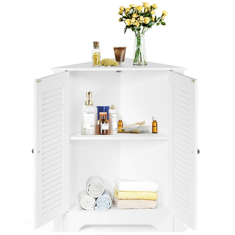 Corner Storage Cabinet W/Shutter Doors&Adjustable Shelf Freestanding Cabinet
