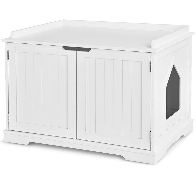 Cat Litter Box Wooden Enclosure Pet House Washroom Storage Bench White HW65619WH
