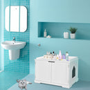 Cat Litter Box Wooden Enclosure Pet House Washroom Storage Bench White HW65619WH