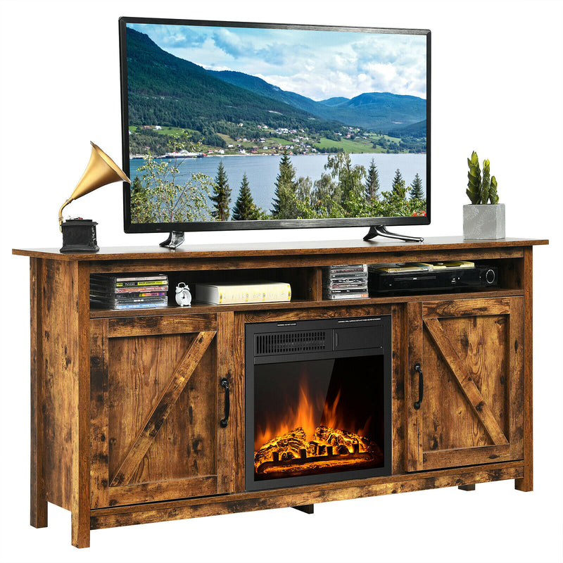 60" Industrial Fireplace TV Stand W/18” 750W/1500W Electric Fireplace HW67082BN+EP24789