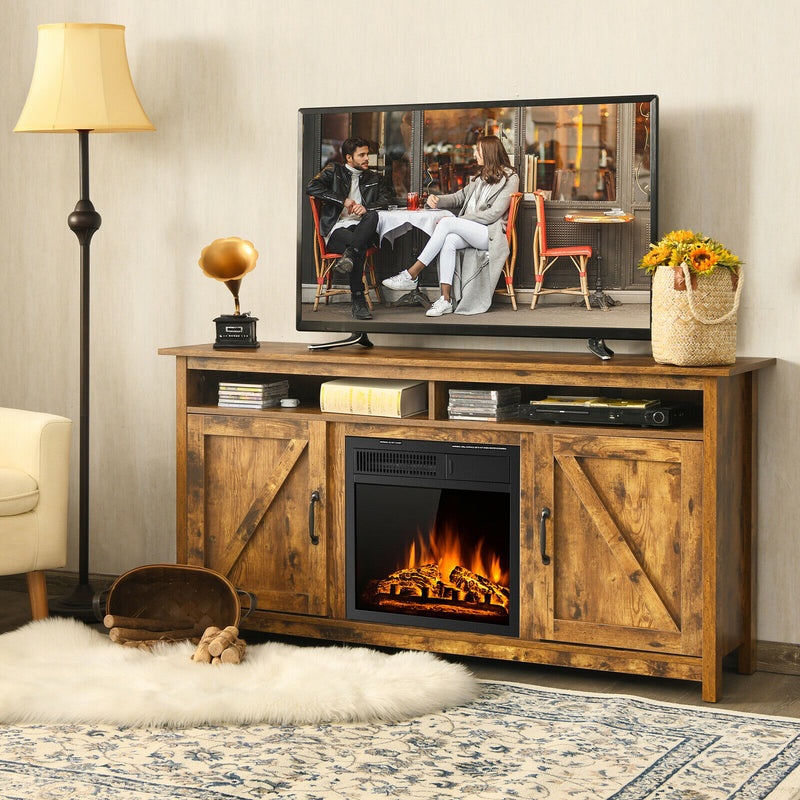 60" Industrial Fireplace TV Stand W/18” 750W/1500W Electric Fireplace HW67082BN+EP24789