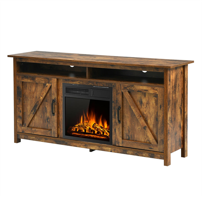 60" Industrial Fireplace TV Stand W/18” 750W/1500W Electric Fireplace HW67082BN+EP24789