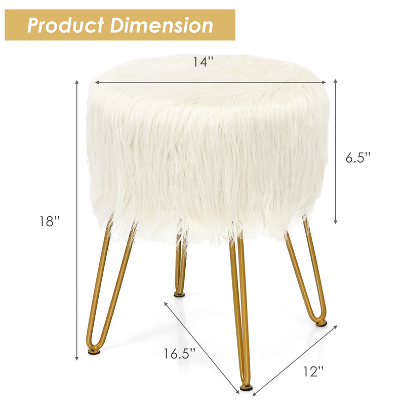 Faux Fur Vanity Chair Makeup Stool Furry Padded Seat Round Ottoman HW67639
