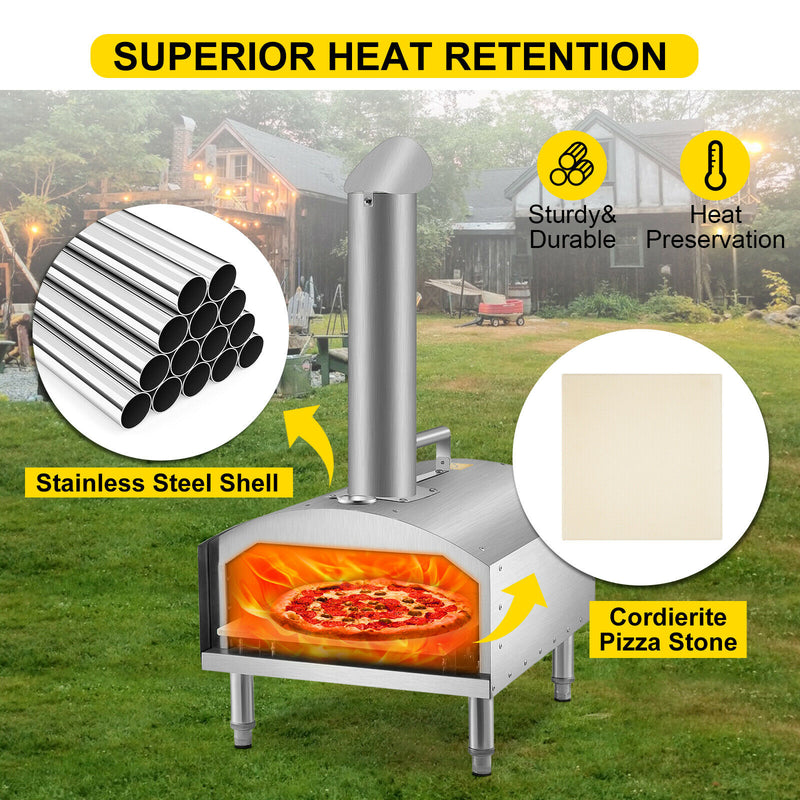 Firewood 12 Inch Mini Pizza Oven Outdoor Portable Tabletop Toaster 500℃ Barbecue Grill