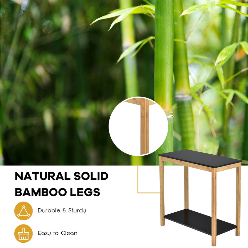 Bamboo Side Table 2-Tier Sofa End Console Table w/ Storage Shelf Bedroom HW67457