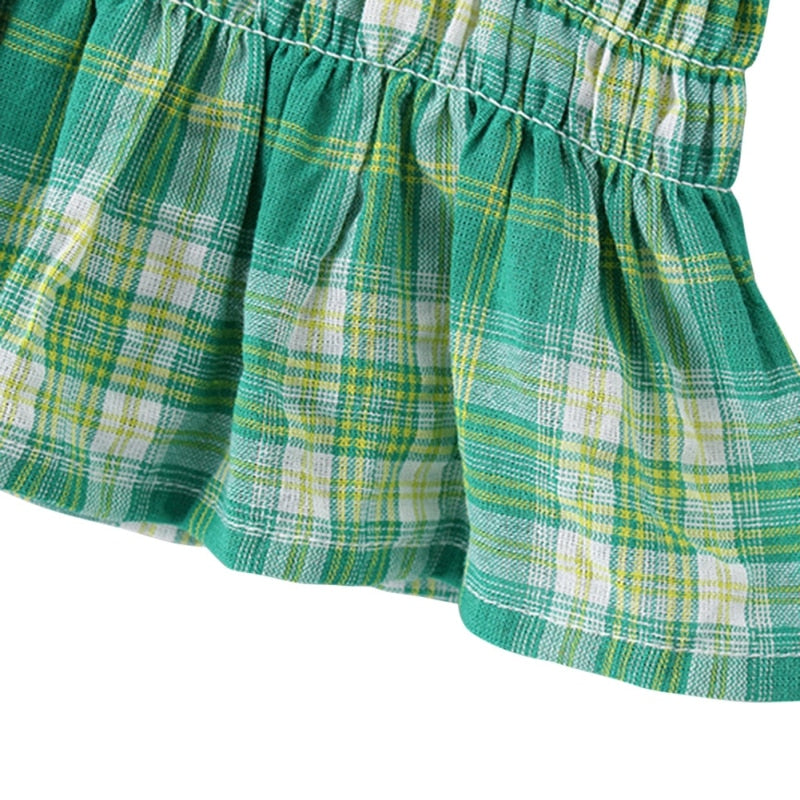 Summer Baby Girls Clothing Green Plaid Tops+ Denim Shorts 2Pcs Outfits Girl's Plaid Shirt Denim Shorts Two-piece Set