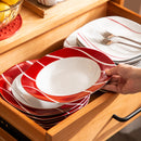 60 Piece Red Stripe Ivory White Porcelain Dinner Set