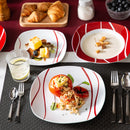 60 Piece Red Stripe Ivory White Porcelain Dinner Set