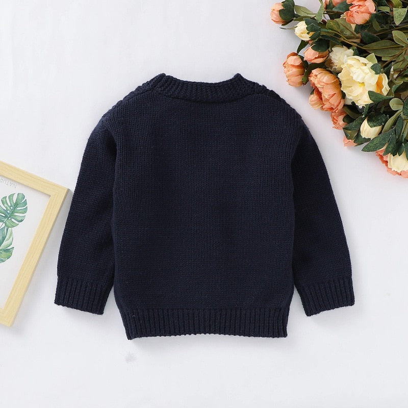 Baby Boy Girl Sweater Cardigan Children Kids Sweatshirt Autumn Solid Print Knitted Cotton Casual Outerwear Warm Clothes