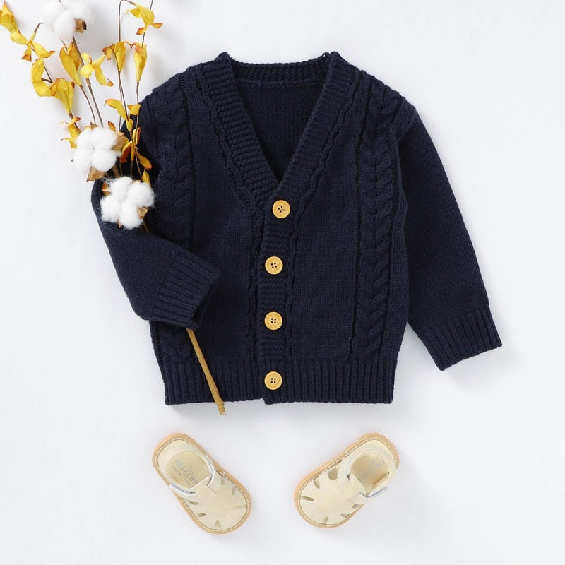 Baby Boy Girl Sweater Cardigan Children Kids Sweatshirt Autumn Solid Print Knitted Cotton Casual Outerwear Warm Clothes