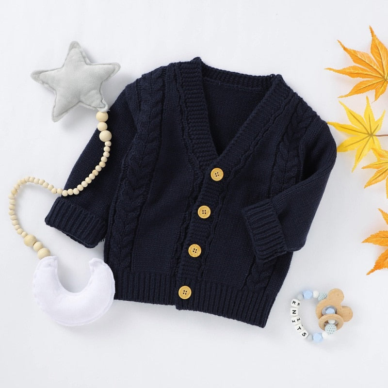 Baby Boy Girl Sweater Cardigan Children Kids Sweatshirt Autumn Solid Print Knitted Cotton Casual Outerwear Warm Clothes