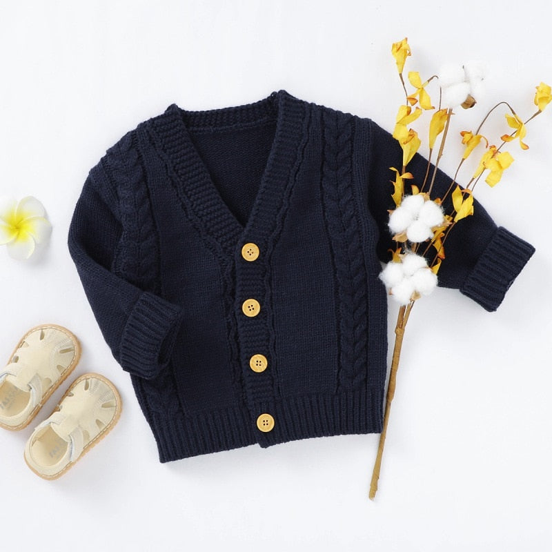 Baby Boy Girl Sweater Cardigan Children Kids Sweatshirt Autumn Solid Print Knitted Cotton Casual Outerwear Warm Clothes