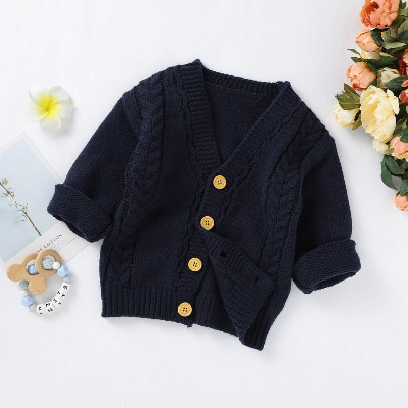 Baby Boy Girl Sweater Cardigan Children Kids Sweatshirt Autumn Solid Print Knitted Cotton Casual Outerwear Warm Clothes