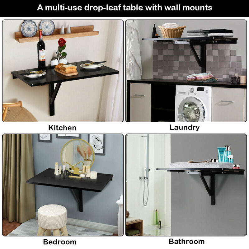 Wall-Mounted Drop-Leaf Table Floating Folding Desk Space Saver HW65685