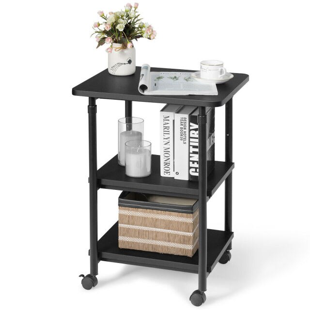 3-Tier Rolling Adjustable Printer Cart Machine Stand Storage Rack White/Black