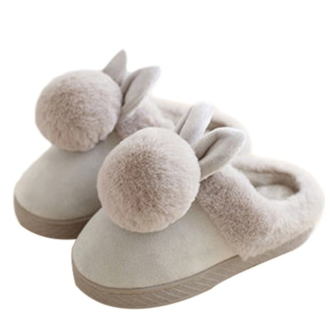 Kids Cotton Indoor Slippers With Ball Baby Winter Boys Girls Home Non-Slip Rabbit Design Cute Plush Warming Shoes