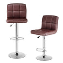 Set Of 2 Bar Stools PU Leather Adjustable Barstool Swivel Pub Chairs Brown