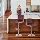 Set Of 2 Bar Stools PU Leather Adjustable Barstool Swivel Pub Chairs Brown