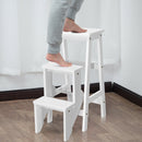 3 Tier Step Stool 3 in 1 Folding Ladder Bench Storage Shelf White