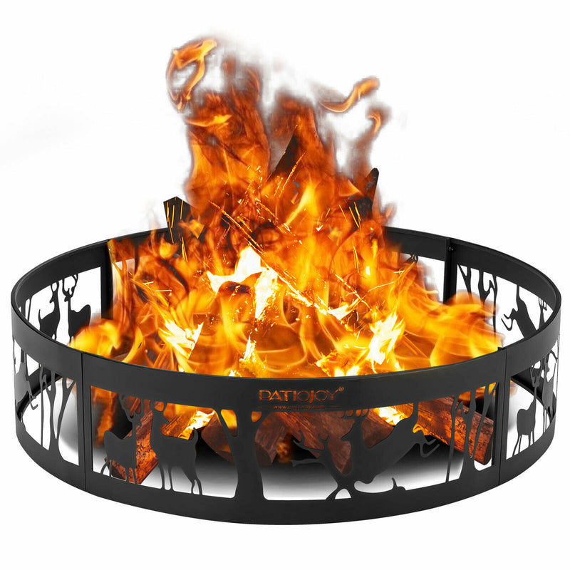 36" Metal Fire Pit Ring Deer w/Extra Poker Bonfire Liner for Campfire OP70842