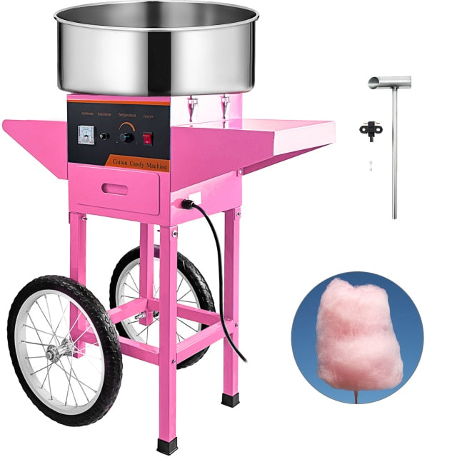Electric Cotton Candy Floss Maker Machine with Cart Sugar Scoop and Stainless Steel 21"Drawer
